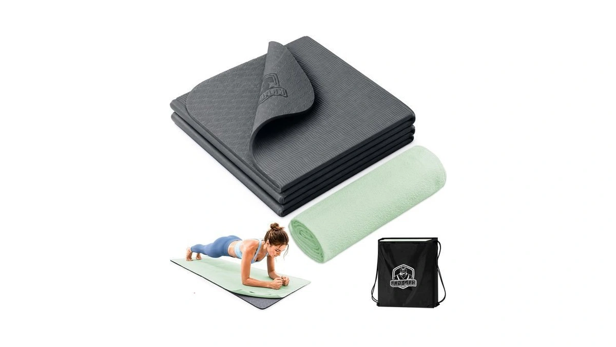Hapbear Foldable Yoga Mat With Towel Set - 72"x24"x0.24" (6mm),