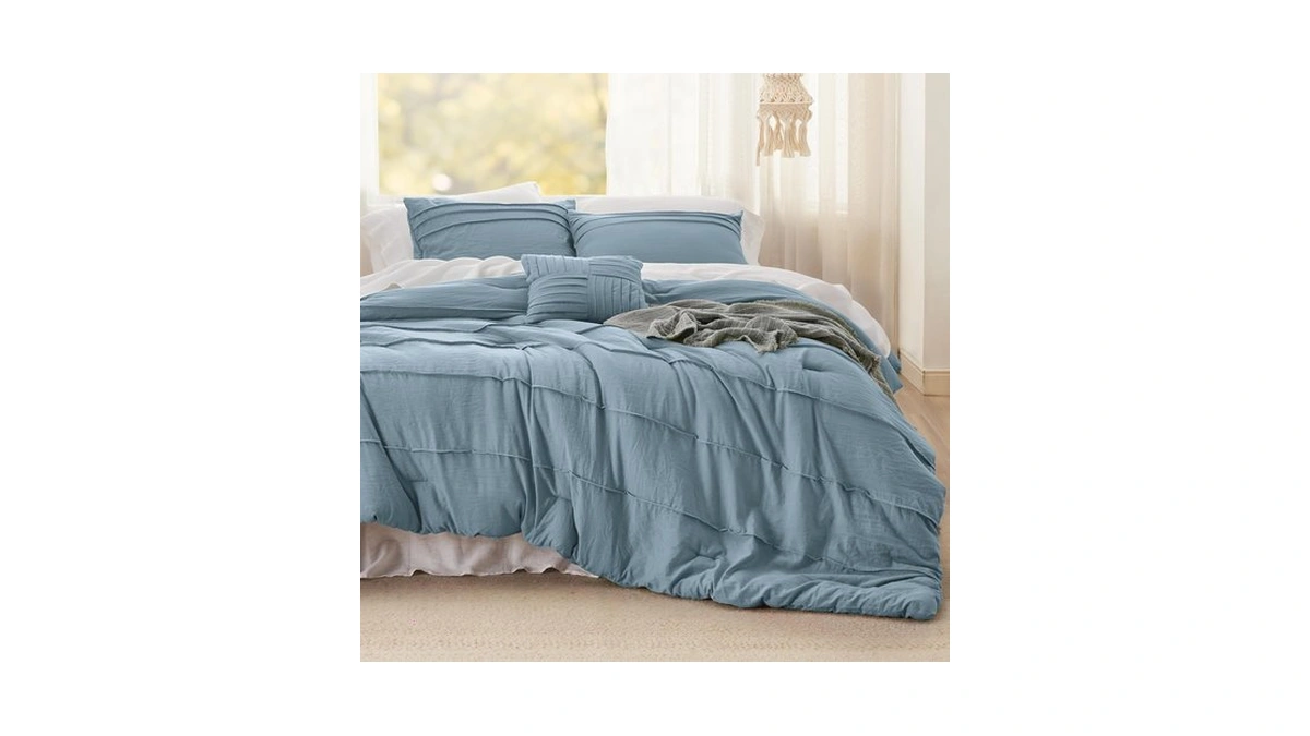 Bedsure Twin Comforter Set 3 Piece, Light Blue Boho Bedding,