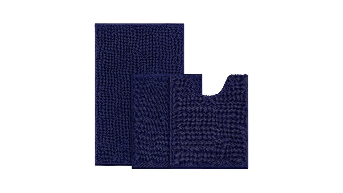 Bysure Navy Blue Bathroom Rugs Sets 3 Piece Non Slip