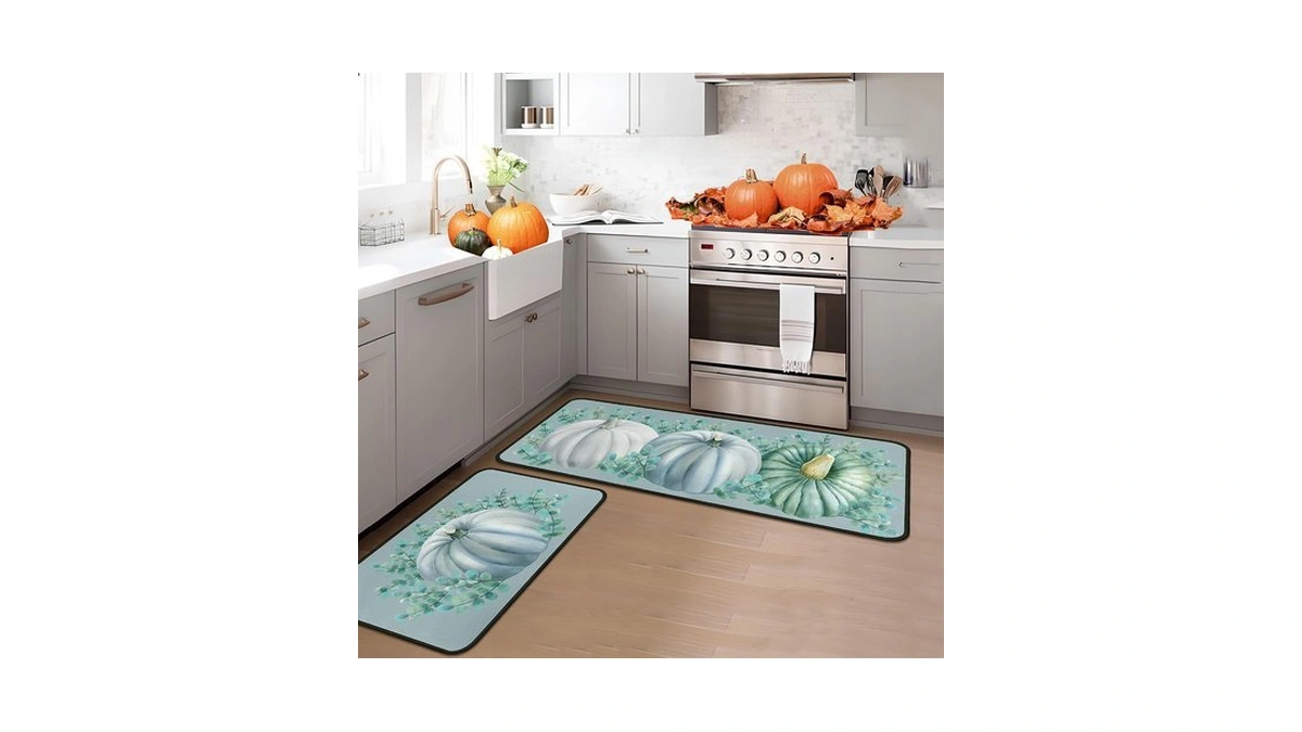 Blue Pumpkin Decorative Fall Kitchen Rugs Set Of 2, Autumn