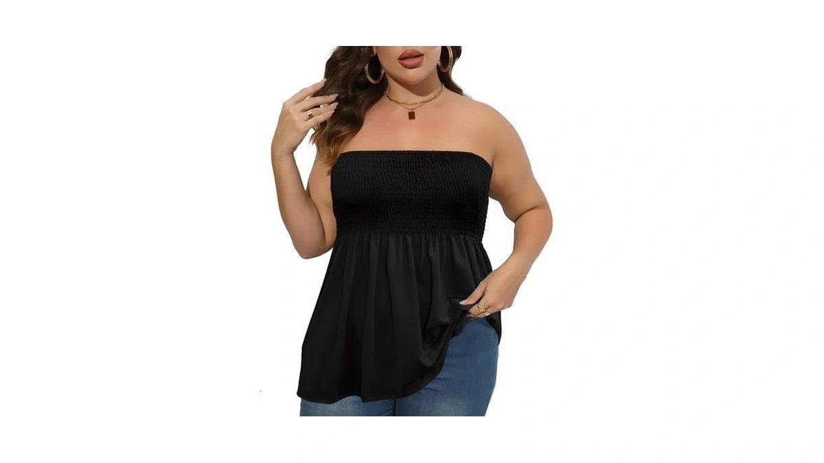 Comeon Plus Size Tube Top For Women Strapless Pleated Summer