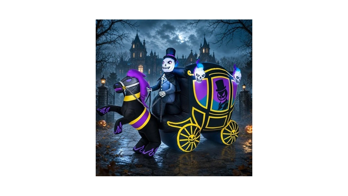Fotako 10ft Long Halloween Inflatable Decorations Outdoor Skeleton Carriage &