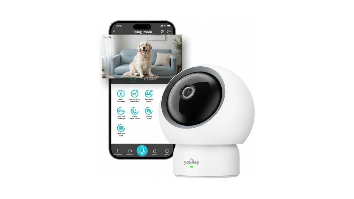 Youkey 2.5k Indoor Pet Security Camera, Two-way Audio Chat To