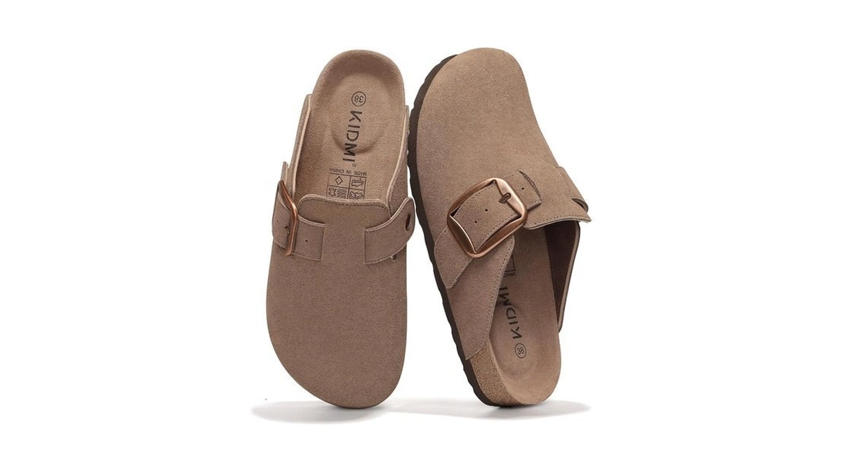 Kidmi Genuine Suede Clogs For Women Men Big Buckle Memory