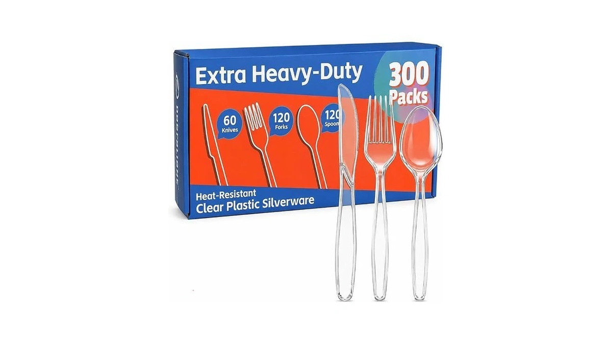 300 Count Extra Heavy Duty Plastic Silverware, Disposable Cutlery For