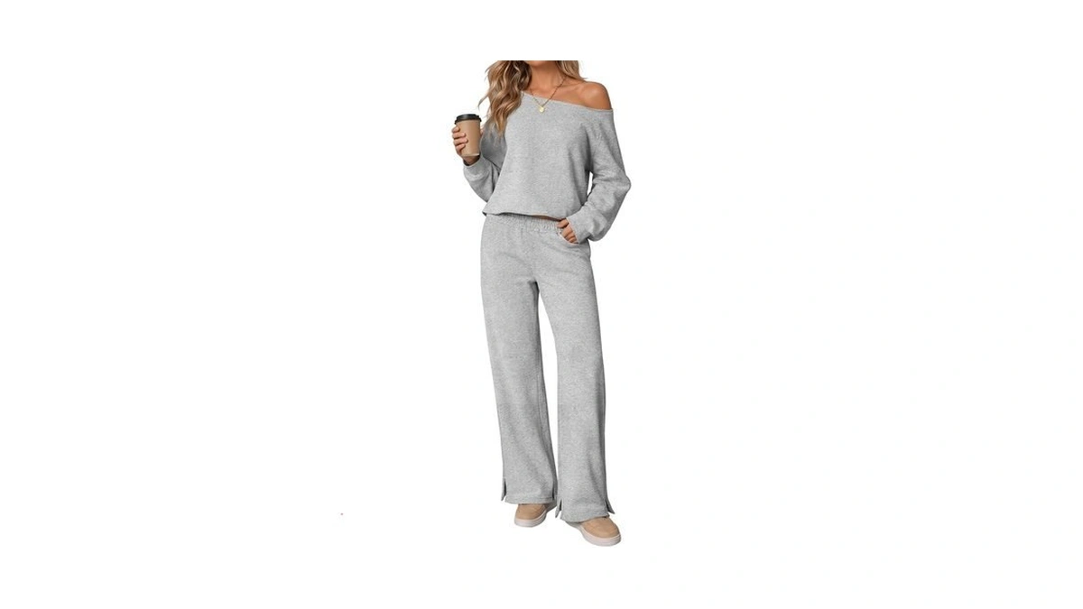 Fisoew Womens 2 Piece Outfits Off The Shoulder Sweatshirts Crop