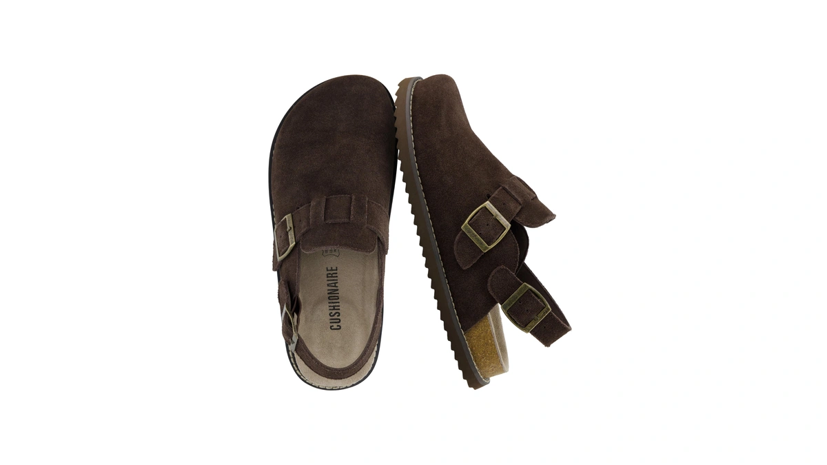 Cushionaire Brooklyn Genuine Suede Slingback Clogs For Women With Buckle,chocolate