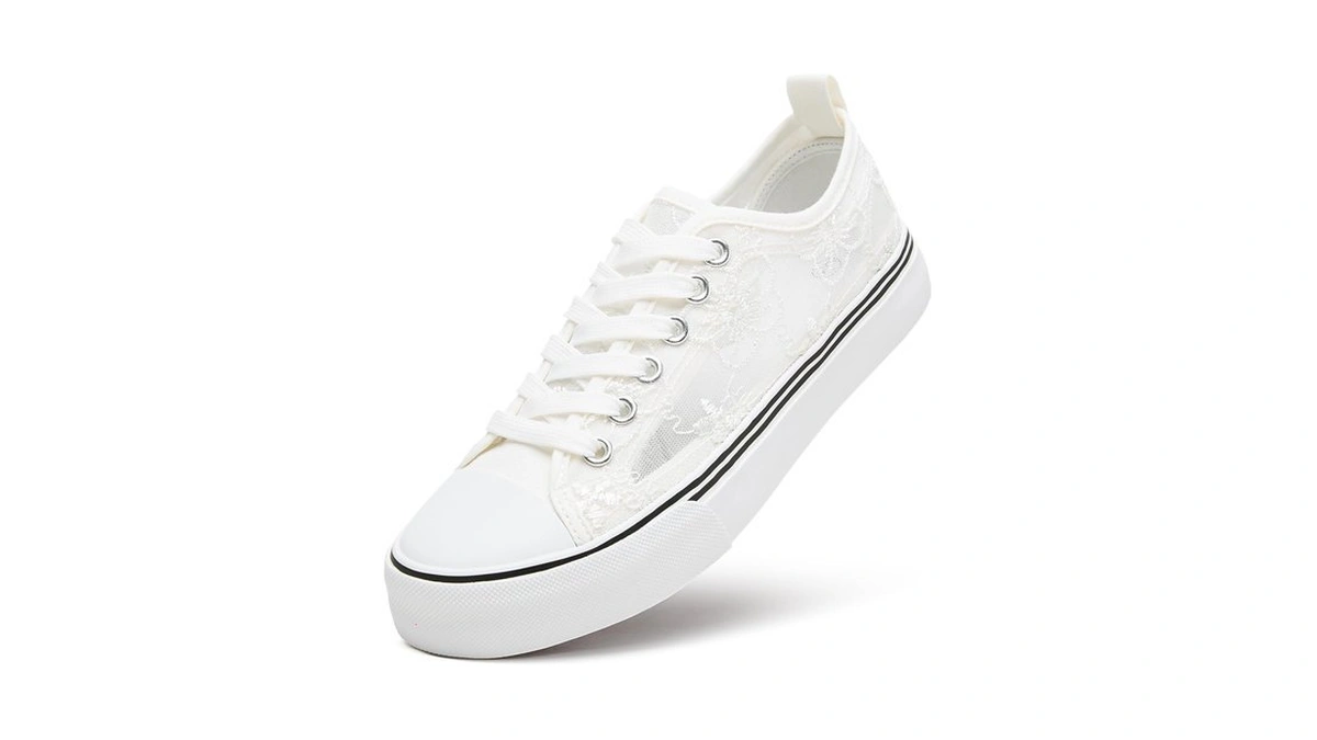 Zgr Women Low-top Mesh Canvas Sneakers,lace-up With Embroidery White Us8