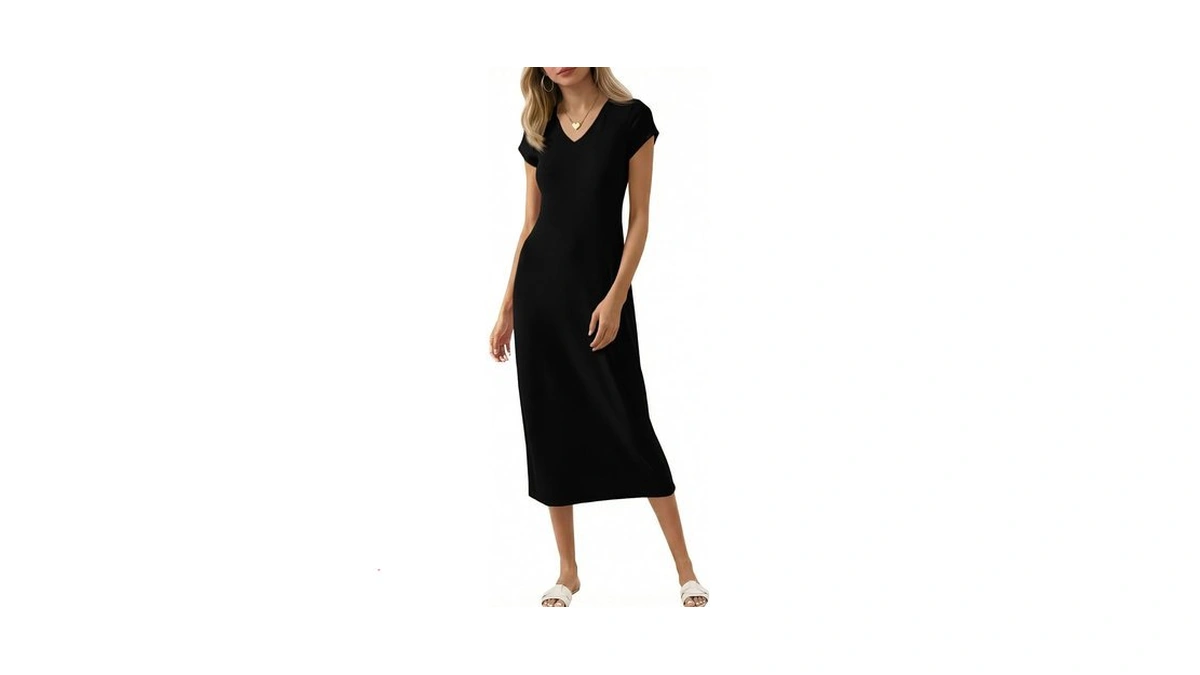 Wenrine Womens Short Sleeve T-shirt Dress V Neck Summer Casual