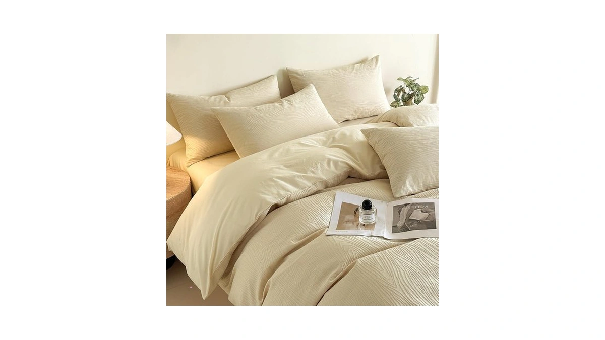 Sherest Cream Textured Duvet Cover Queen Size - 3 Pieces