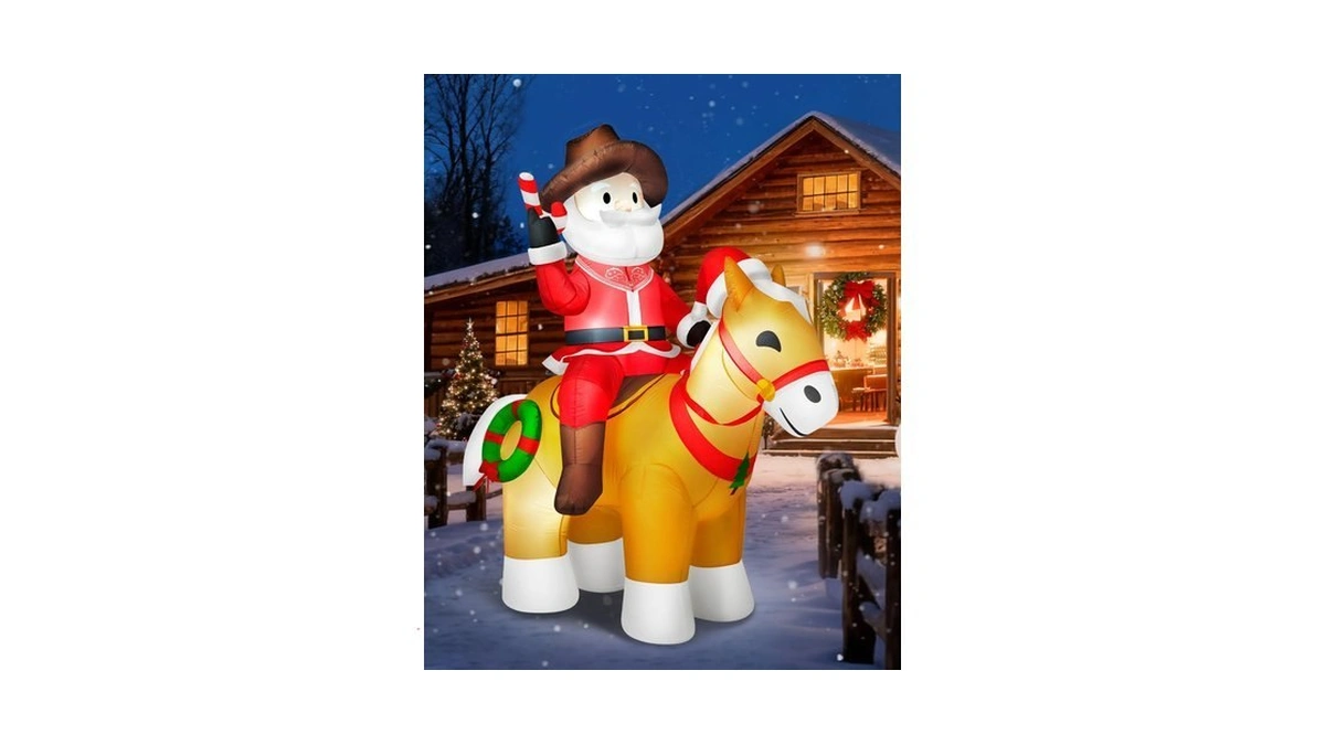6x7ft Christmas Inflatables Cowboy Santa Riding Horse, Christmas Decoration Outdoor