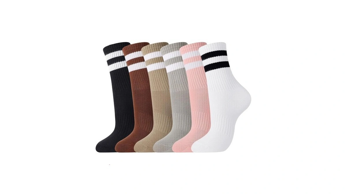 Soxitoevy 6 Pairs Womens Retro Striped Crew Socks Cotton Mesh