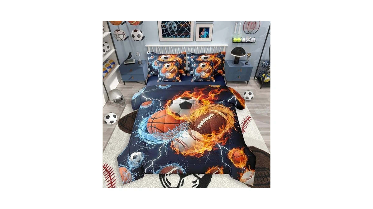 Feelyou Boys Sports Comforter Set Twin Size 7 Piece For