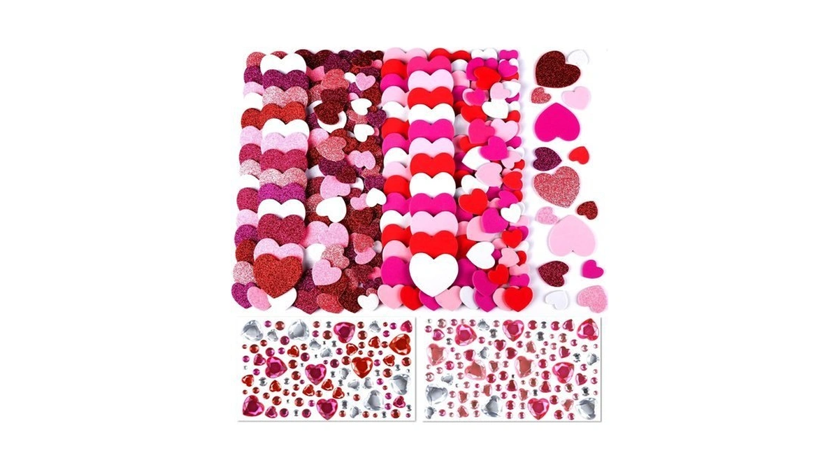 Ygdz Heart Stickers Gem Stickers Kit, Glitter Foam Heart Valentines