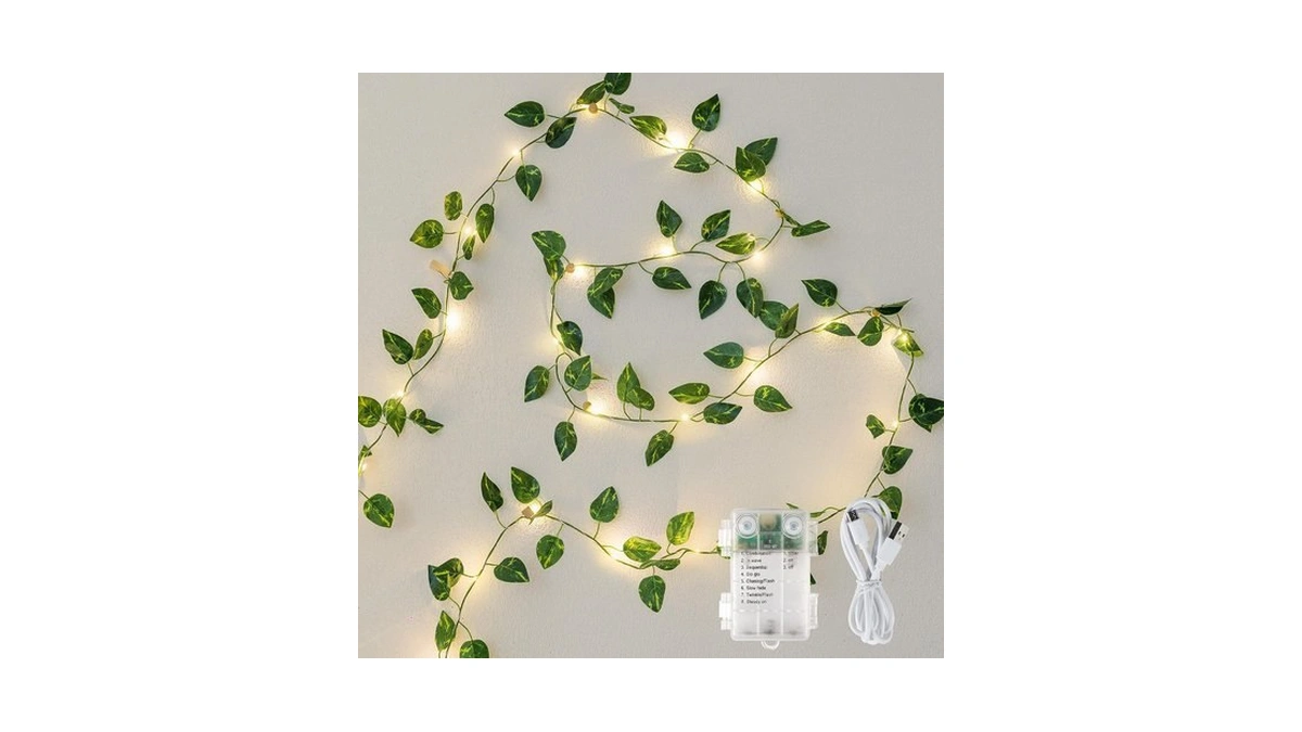Pellimo Pothos Vine Garland With 40 Led Fairy Lights, Usb