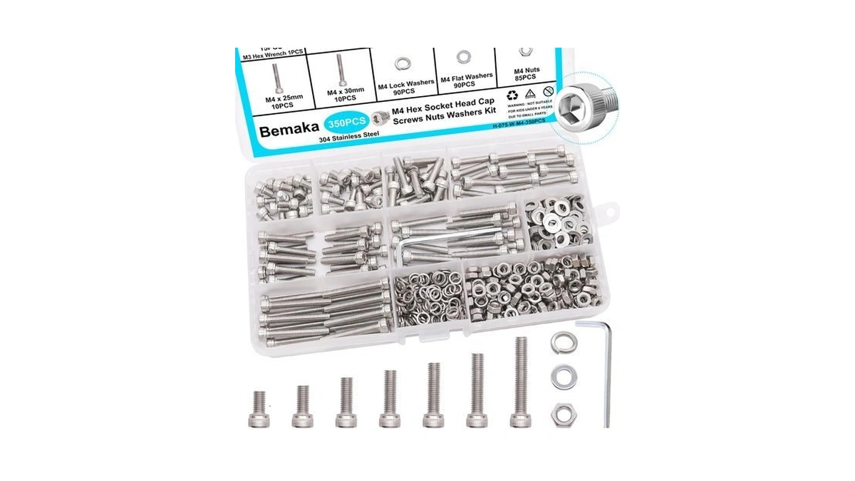 Bemaka 350pcs M4 Screw Kit, M4 X 6/8/12/16/20/25/30mm Hex Socket
