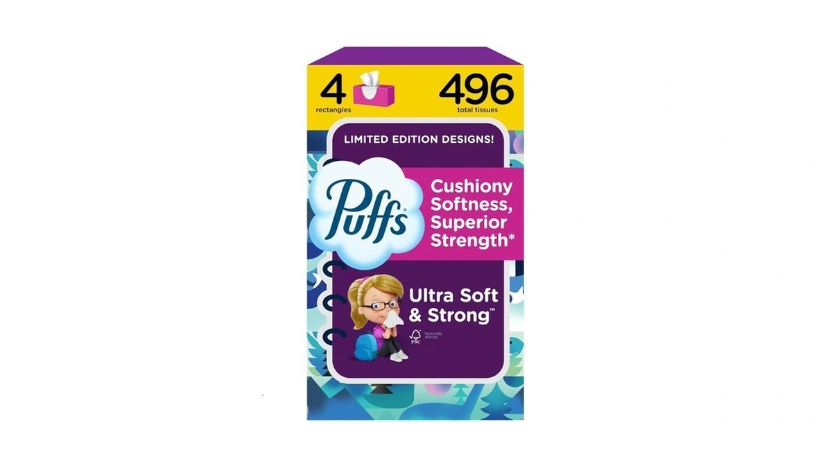 Puffs Facial Tissues Ultra Soft, 4 Family Boxes, 124 Facial