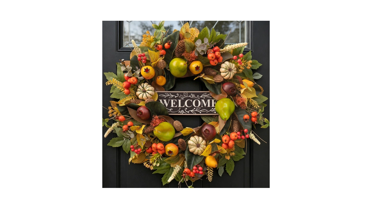 24 Inch Fall Wreaths For Front Door, Autumn Harvest Wreath