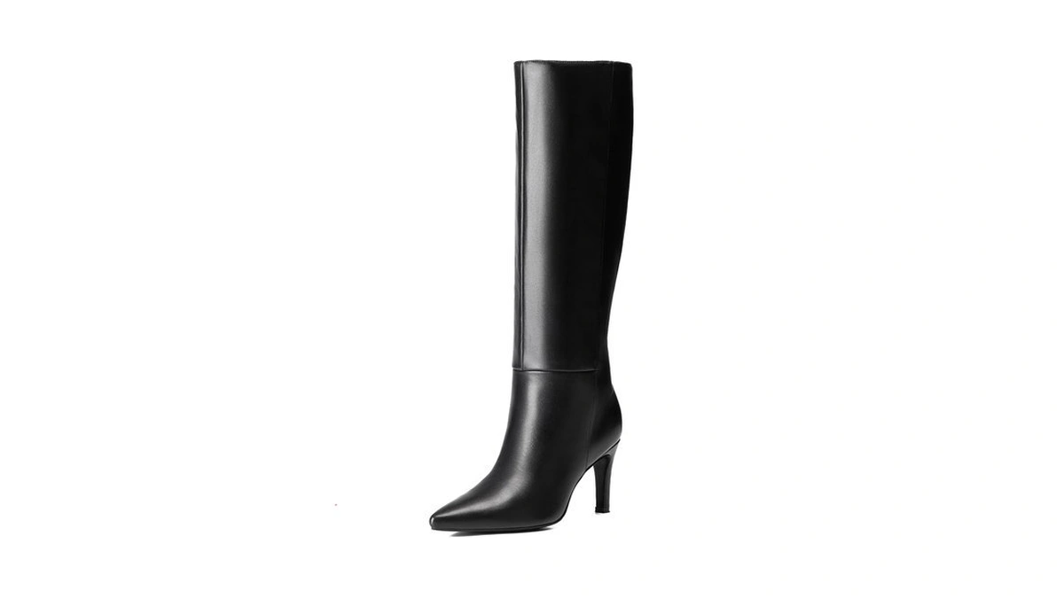 Reitoye Knee High Black Boots Women Pointed Toe Stiletto Tall