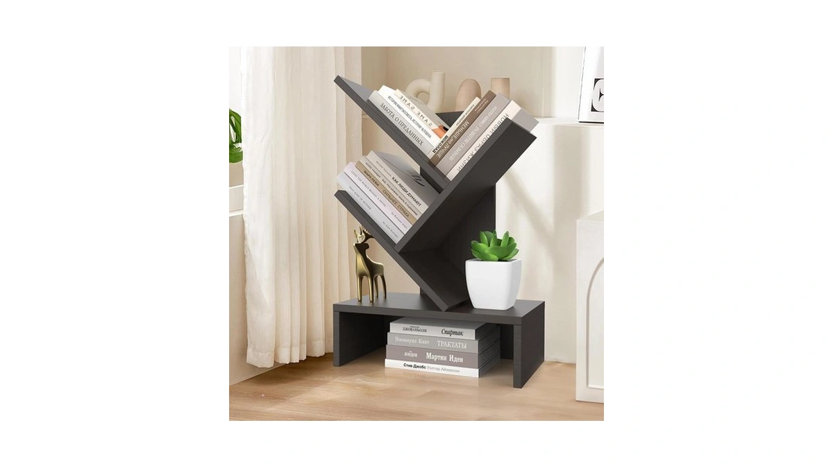 Godferyxin Small Bookshelf,4-tier Bookshelf With Drawers,black Bookshelf