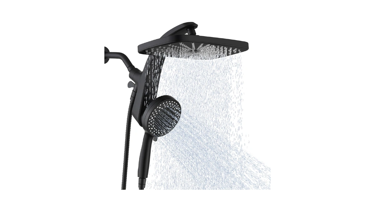 Rain Shower Head With Handheld Showerhead, Black 1.8gpm 460311