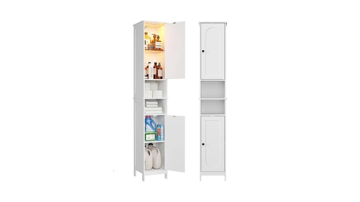Haioou Tall Narrow Bathroom Storage Cabinet With Light For Small