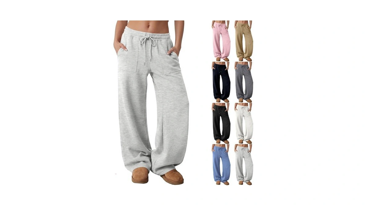Women Wide Leg Joggers Cotton Baggy Drawstring Waisted With Pockets