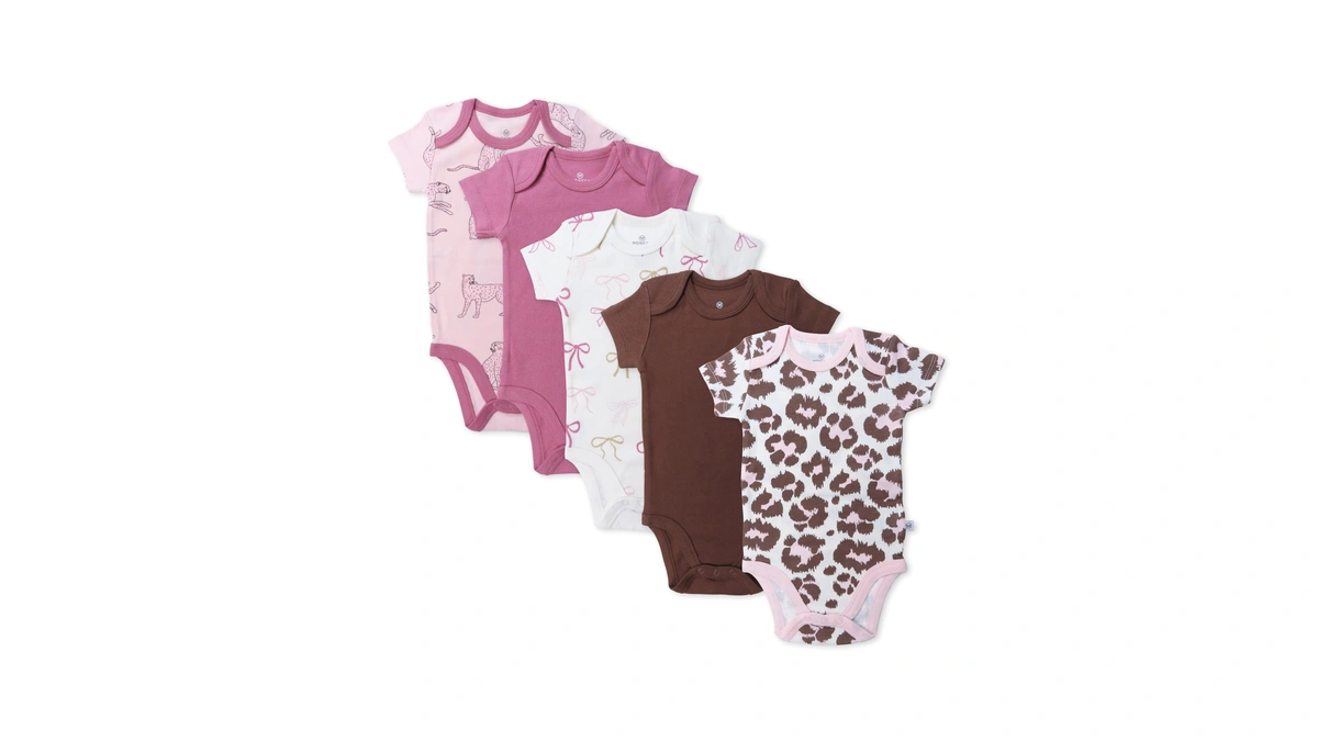 Honestbaby 5-pack Short Sleeve Bodysuits One-piece For Infant Baby Girls,