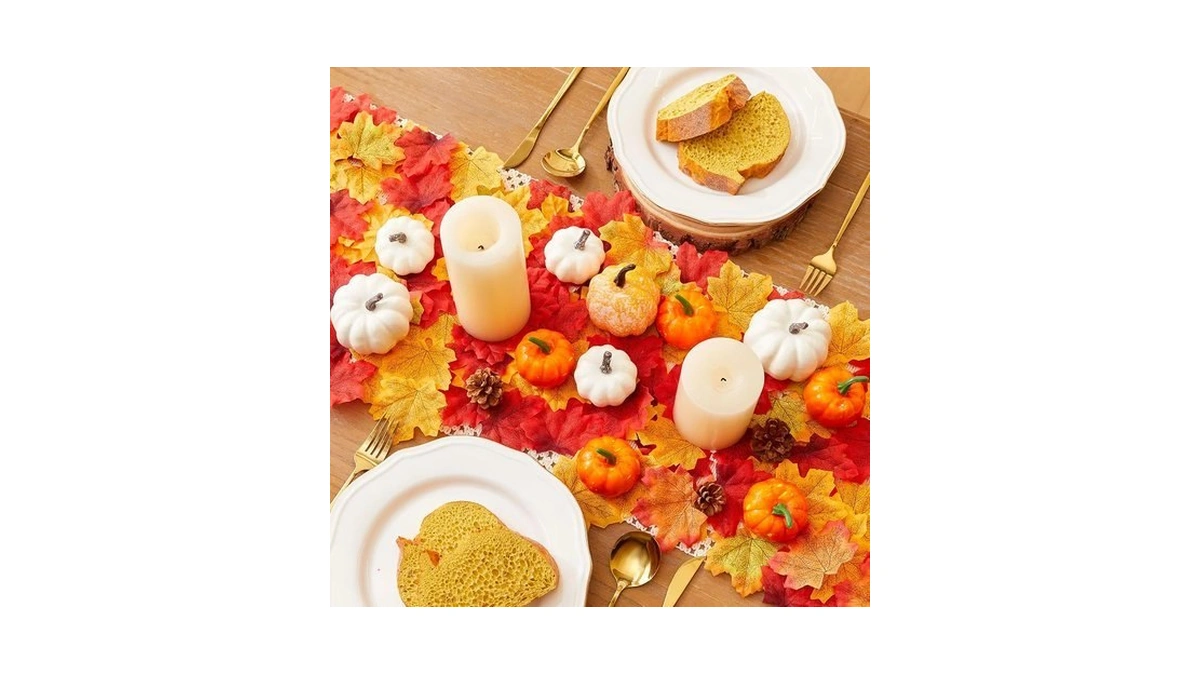 Situmeizi Fake Fall Leaves Set Autumn Leaves With Mini Pumpkin