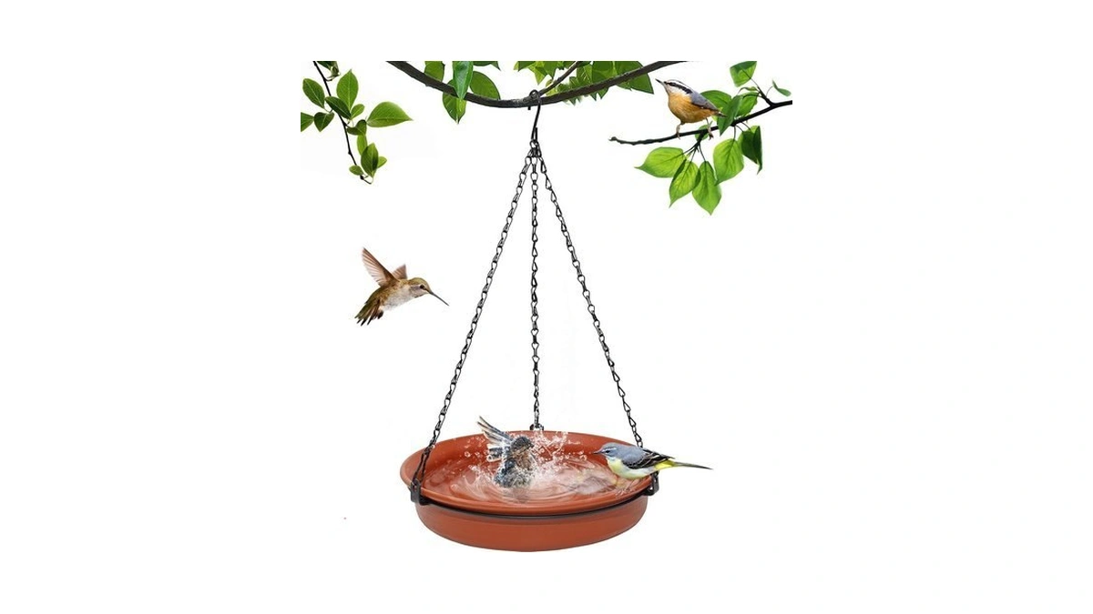 Hanging Bird Bath For Outside, 11" Metal Birdbath & Feeder