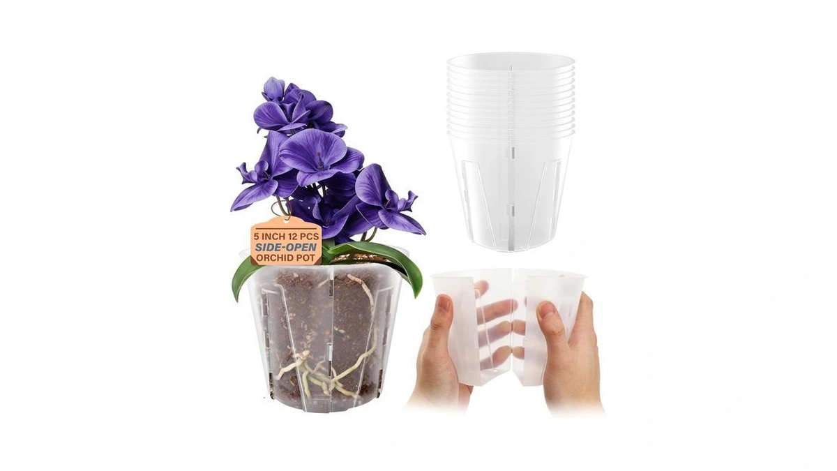 Bluepro 5 Inch Side-open Orchid Pots 12 Pack, Plastic Nursery