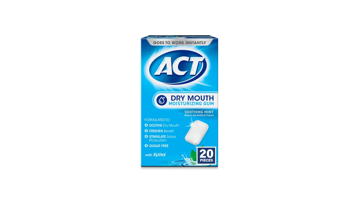 Act Dry Mouth Moisturizing Gum, 20 Pieces, With Xylitol, Sugar