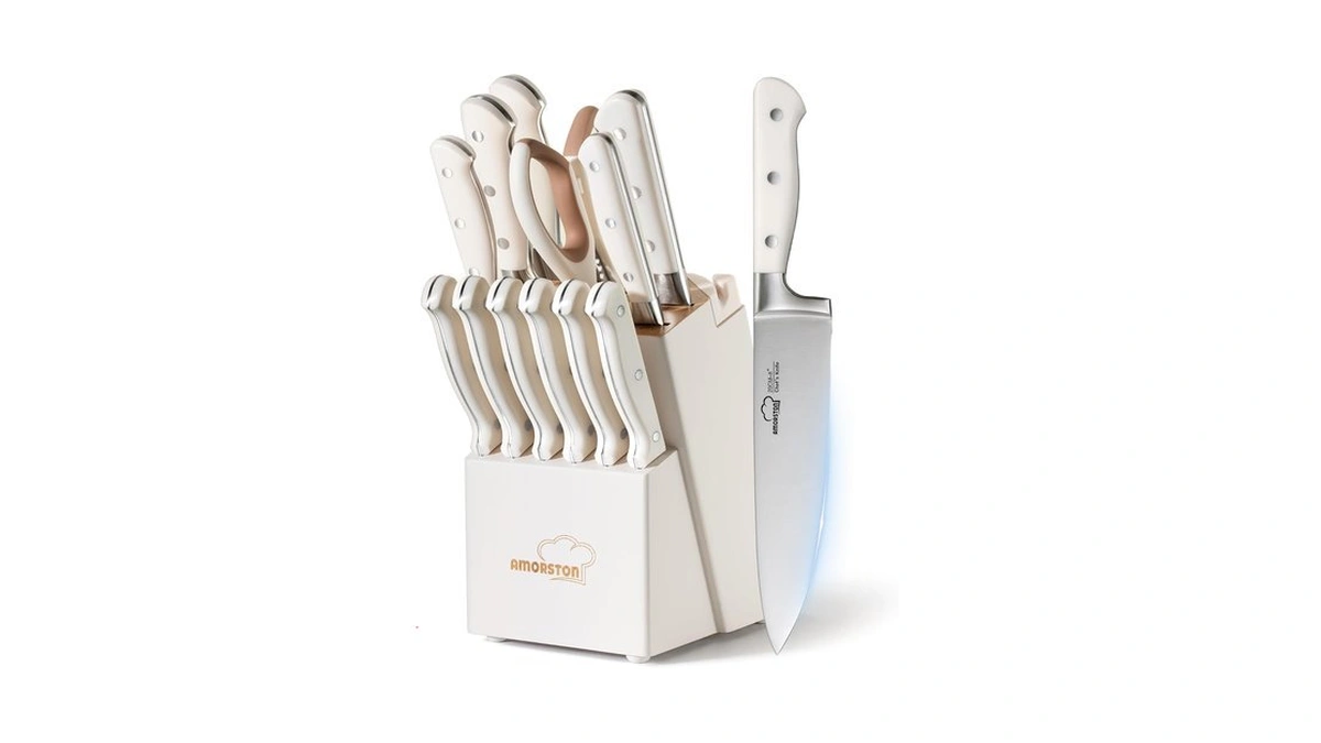 Knife Set, Kitchen Knives Set With Block And Sharpener 14