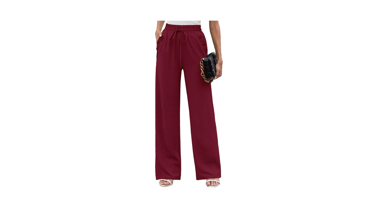 Heymoments Wide Leg Pant For Women High Waist Trouser, Burgundy,