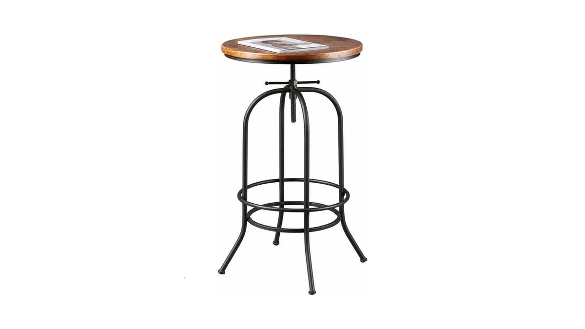 Bokkolik Industrial Bar Table Height Adjustable 37.4-45.3inch Vintage Swivel Pub