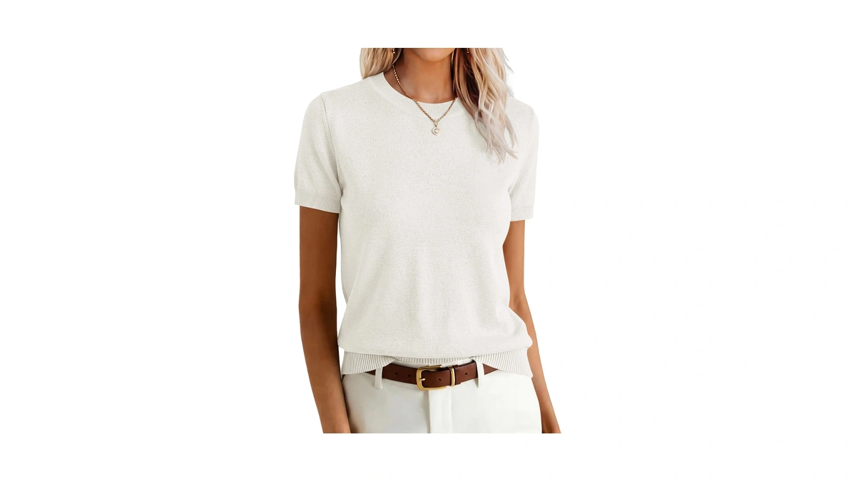 Anrabess Womens Short Sleeve Sweaters Wool Blend,cream White,m