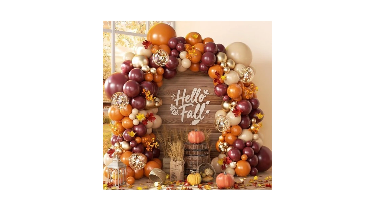 Fall Balloon Arch Kit With Pumpkin Maple Leaves Foil Balloons