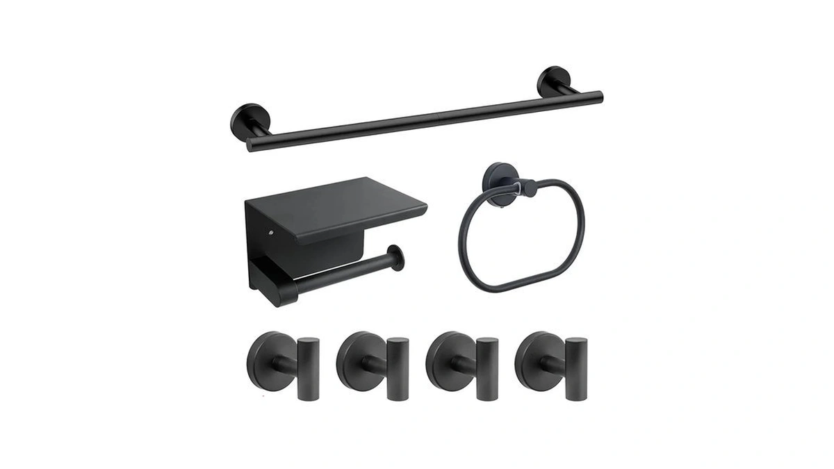 Depecal 7-piece Bathroom Hardware Accessories Set, Sus304 Towel Bar, Black