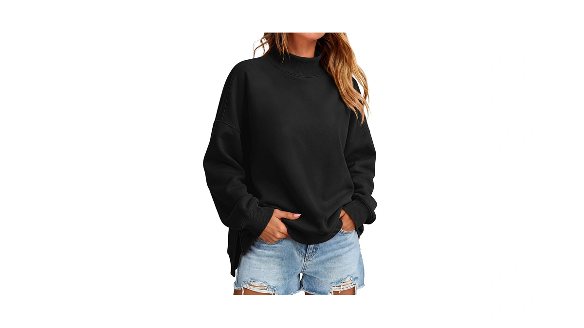 Amazon : Anrabess Women’s Mock Neck Oversized Swe