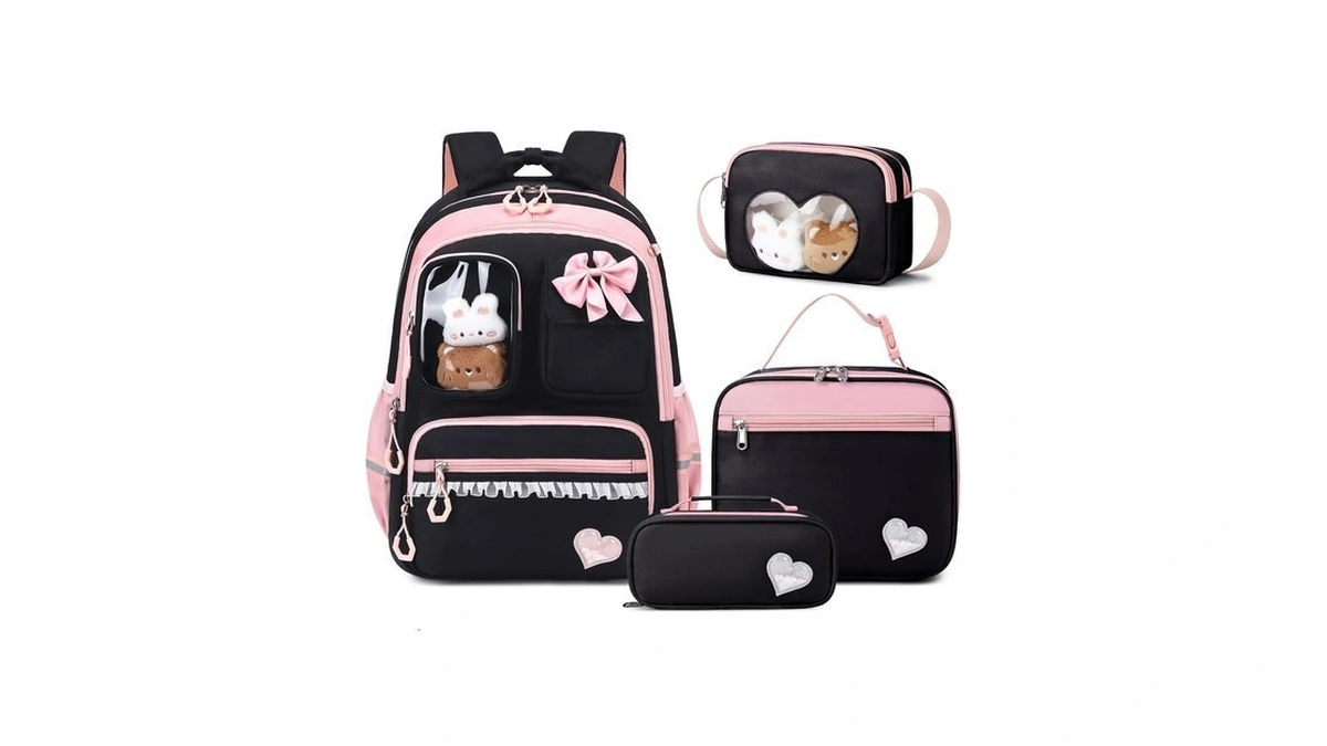 Amythe Girls Backpack For School, 4pcs Kids Backpack With Lunch