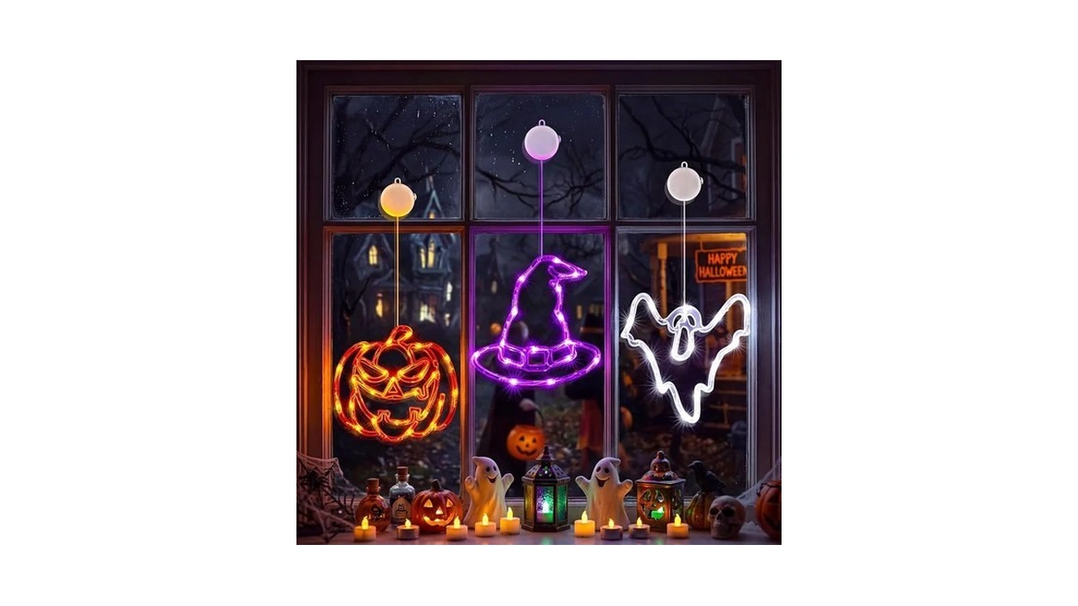 Minetom 3 Pack Halloween Windows Lights - Pumpkin, Ghost, Hat