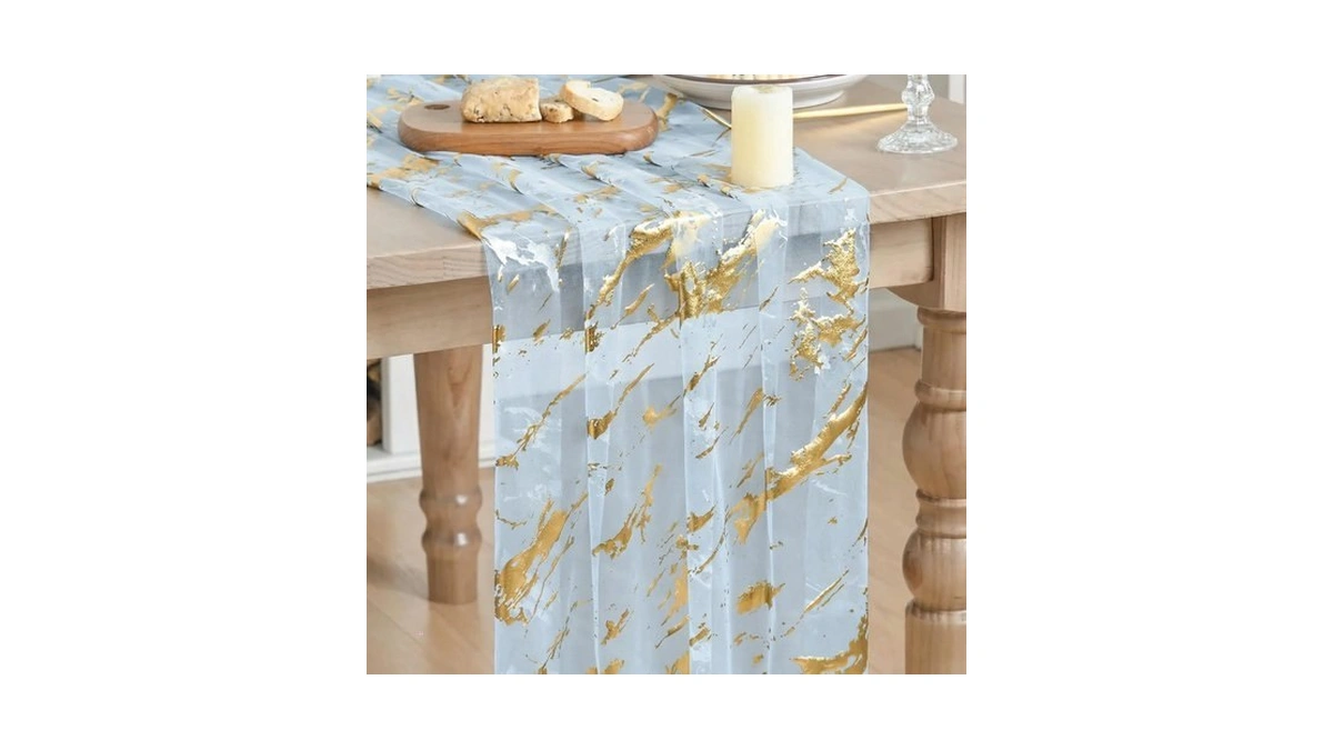 Artoid Mode Marble Pattern Light Blue Gauze Table Runner 10ft,