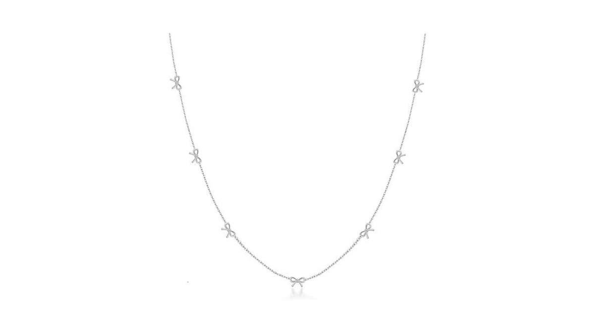 Dainty 7-bow Charm Necklace Stainless Steel Choker For Women, Silver