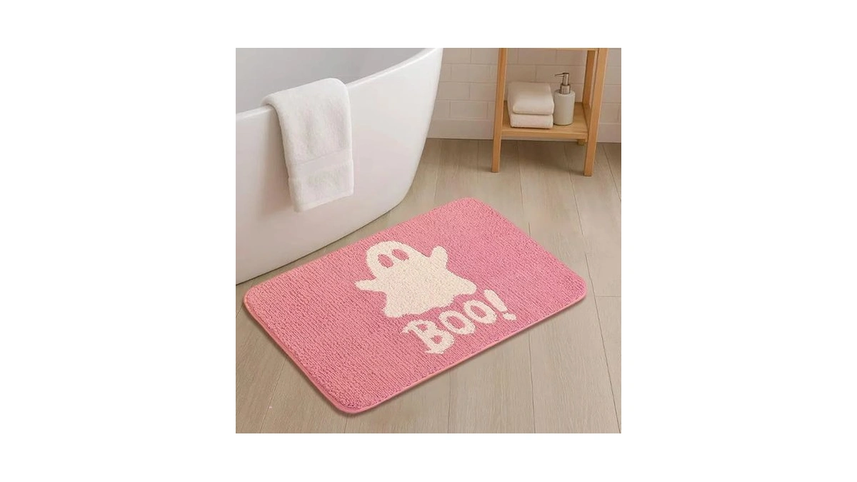 Honco Direct 20x32 Inch Cute Halloween Pink Ghost Bath Rug