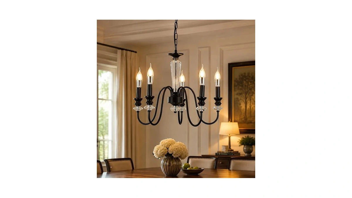 Greelustr Black Chandelier, 5-light Farmhouse Candle Pendant Light