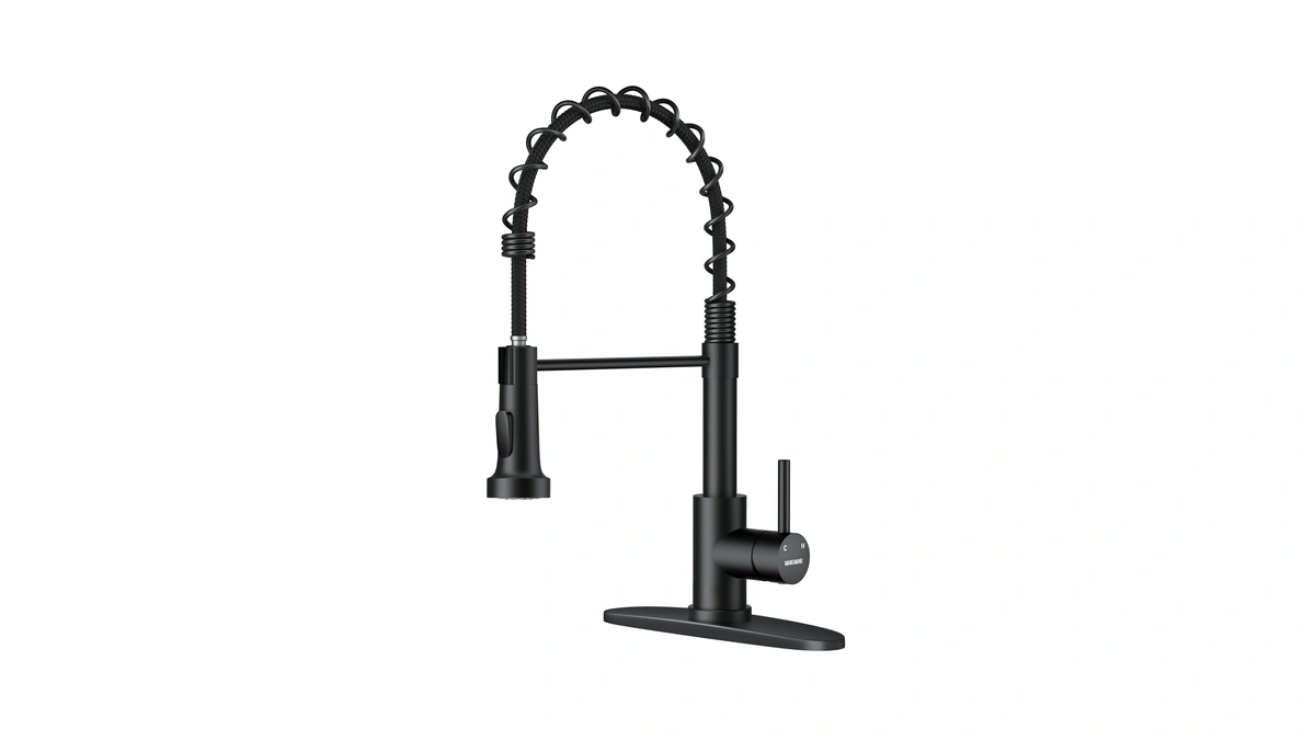 Wewe Black Kitchen Faucet With Pull Down Sprayer, High Arc