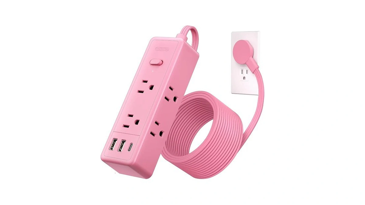 Ntonpower Pink Extension Cord 10ft, 1080 Joules Surge Protector Power