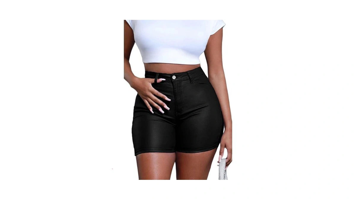 Yisharry Women's Faux Leather Shorts Casual High Waisted Shorts Black