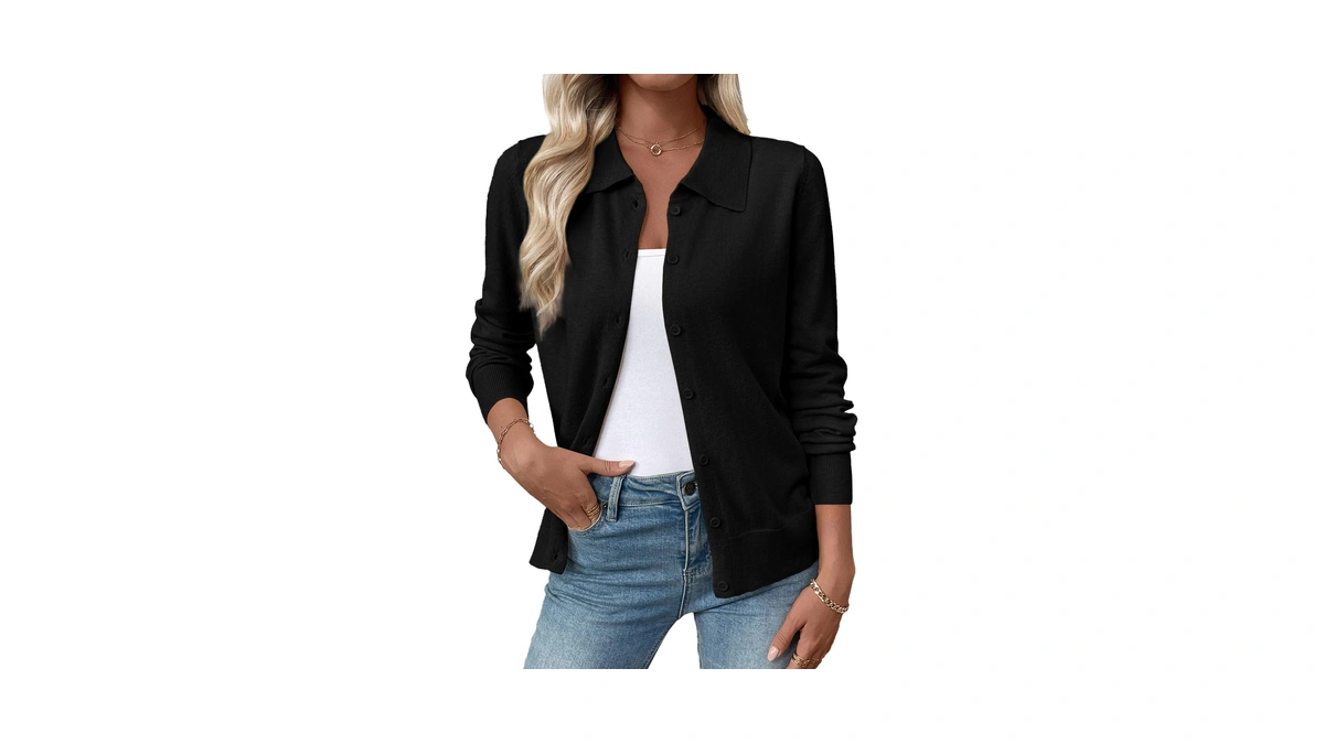 Evaless Womens Lightweight Cardigan Sweaters Fall Teacher Outfits Black L