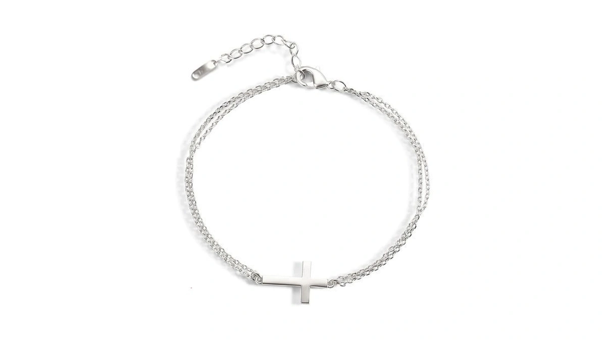 Rumgey Silver Sideways Cross Bracelets For Women Adjustable Stainless Steel
